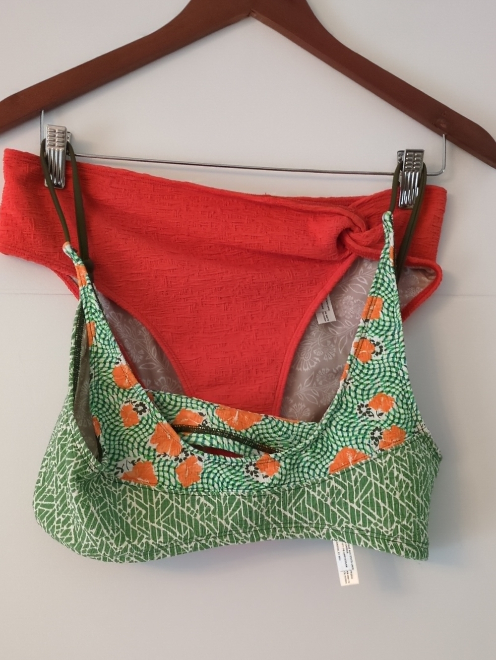 Free-est Green & Orange Floral Women's Bikini Top And High Waisted Bottoms Sz XL